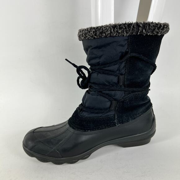 Sperry duck boots womens size 7 black faux fur lined waterproof winter shoes - Picture 6 of 11